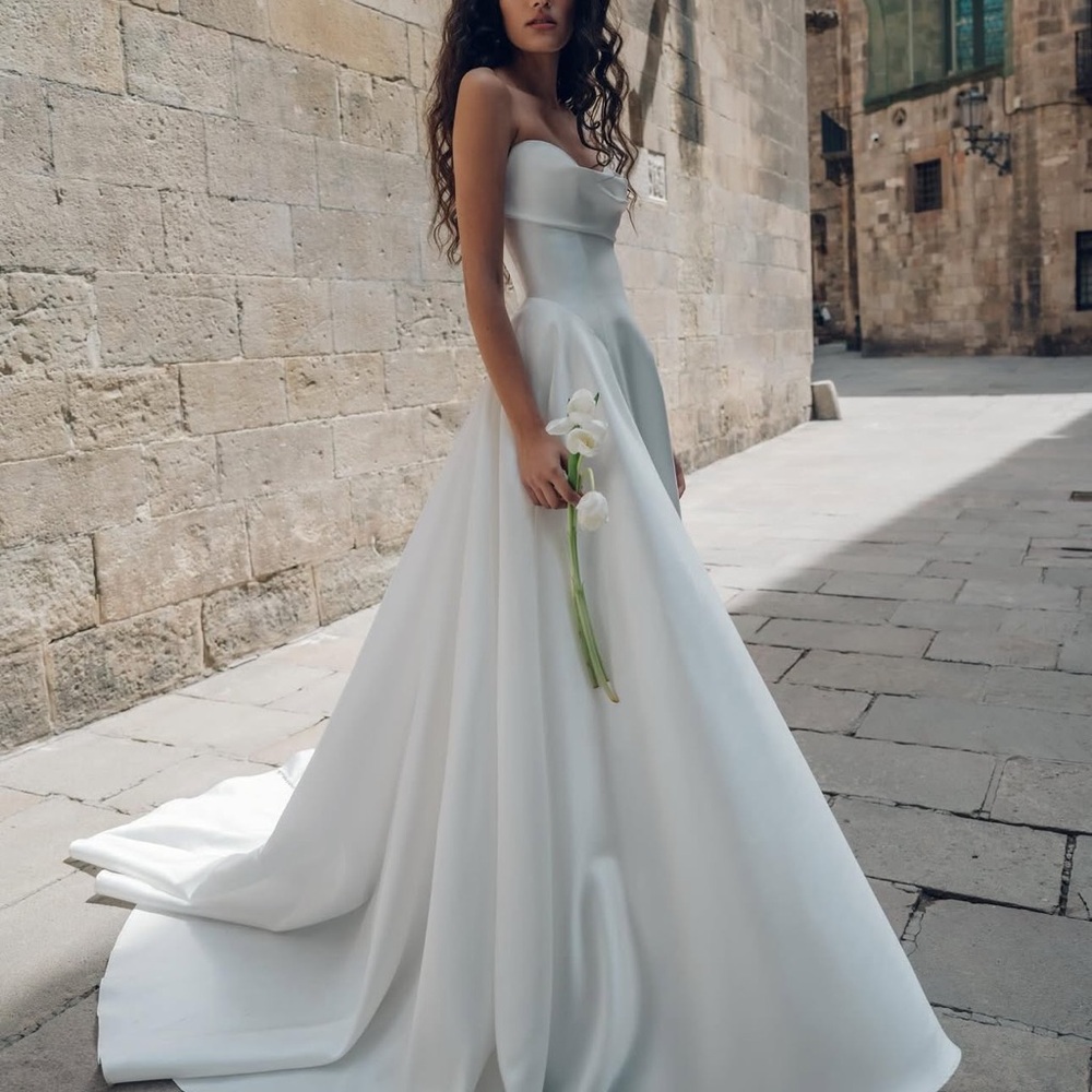 Jenny Yoo Romina Strapless Cowl-Neck A-Line Taffeta Wedding Gown